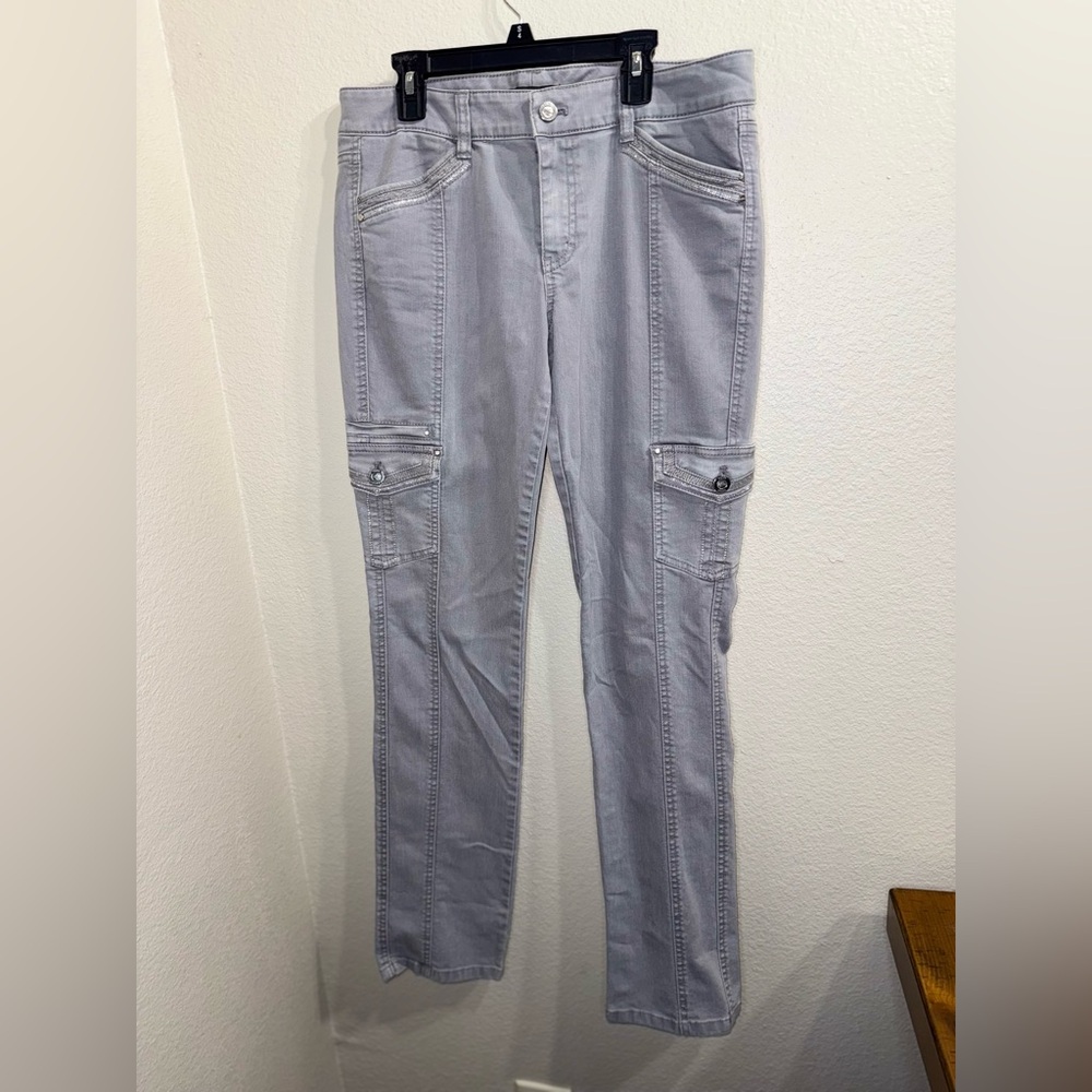 White House‎ Black Market Grey Noir Slim Leg Jean, Rhinestone Accents- Size 8